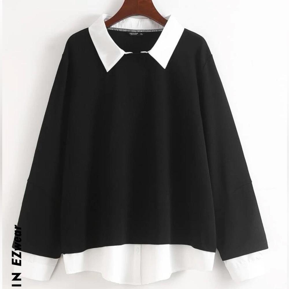 NWOT Black/White SHEIN 2 in 1 Contrast Collar Top 3X